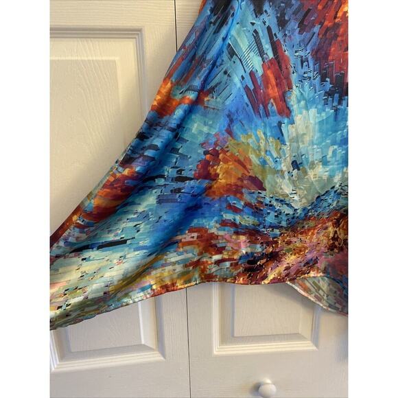 LAPIS Women's Asymettrical Colorful‎ Long Line Sleeveless Blouse Satin Artsy M - Picture 4 of 7
